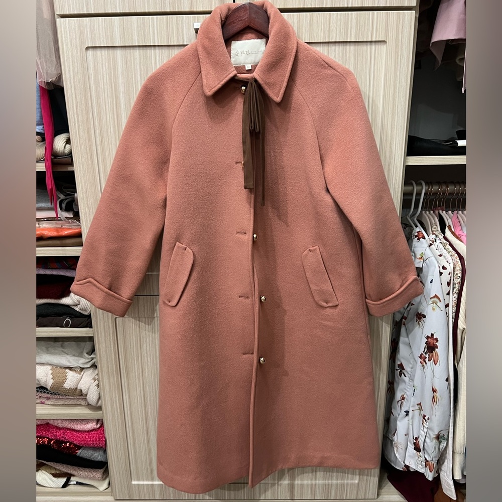 Peach Wool Button Front Closure Coat - image 1
